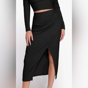 Popilush Shapewear Rib Modal Built In Sculpting Midi Wrap Skirt